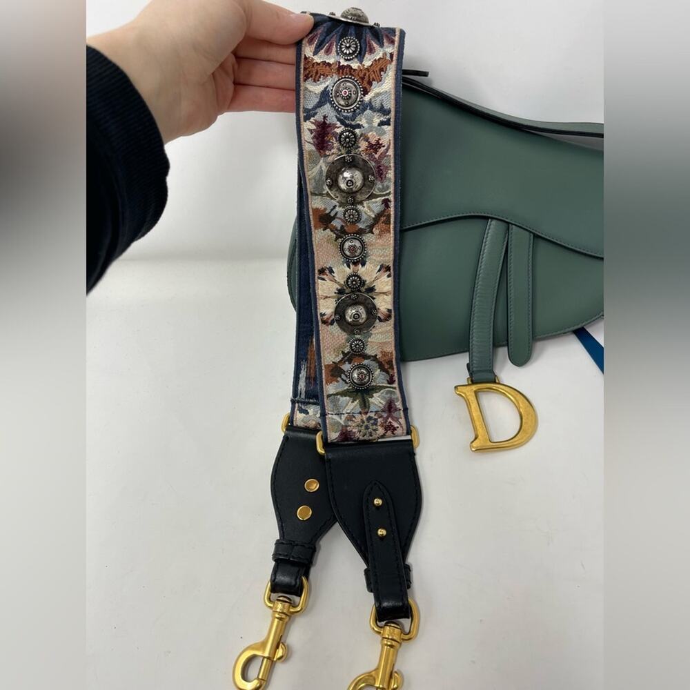 Dior Saddle Bag Classic Medium Green Matte Leather Shoulder Bag Guitar Strap - Picture 3 of 9